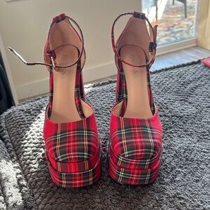 Plaid Red Platform Heels